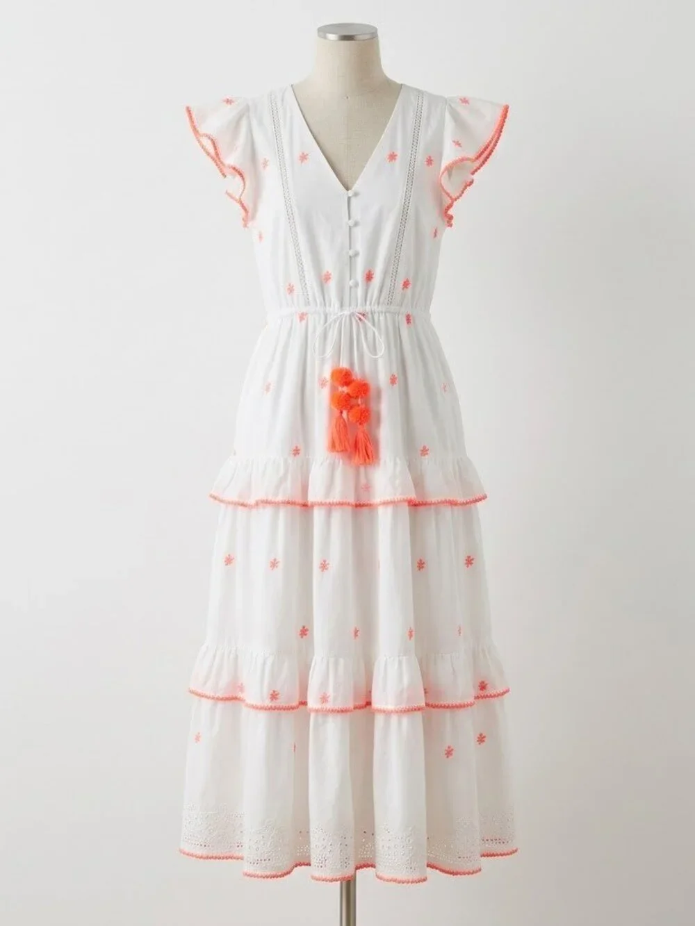 NWT J.Crew Embroidered Midi in White Cotton Voile Tiered Dress 10 $158